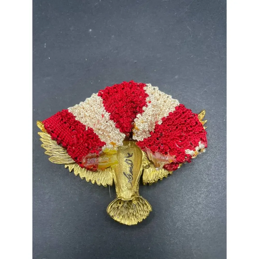 Vintage Gold Tone Eagle Parachute Pin Badge Red White Fabric Backing Emblem